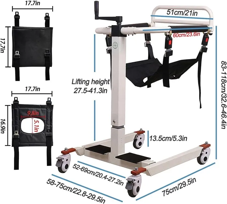 Крісло для перенесення з ручним підйомником з алюмінієвого сплаву